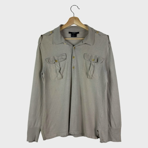 Gucci Beige Polo Long Sleeve Shirt with Shoulder Epaulets - Picture 1 of 11